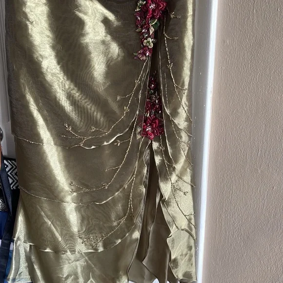 Rose Taft Mother of the Bride two-piece gown W BOLERO OLIVE BURGUNDY BEAD Custom